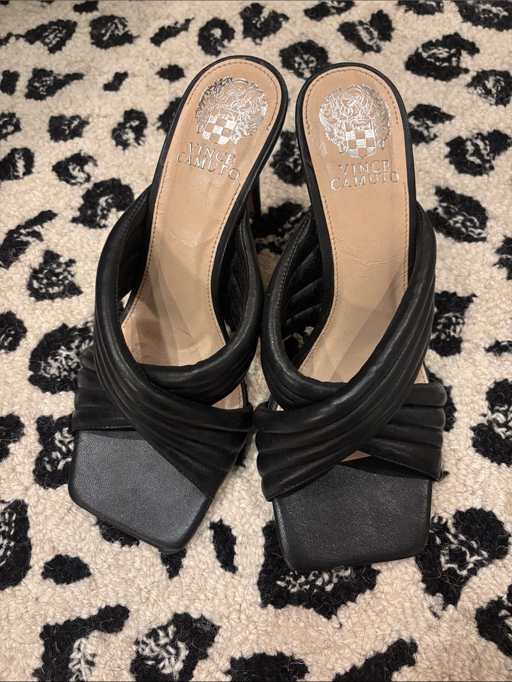 Vince Camuto Black Leather Twisted Slide Mules